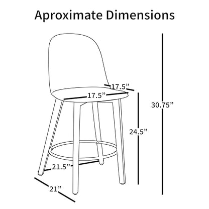 Set of 2 Counter Height Barstools | Mid Century Modern Molded Plastic Seat | Solid Wood Legs with Round Metal Footrest | Kitchen Island Bar Chair | Non-Slip Feet, Beige