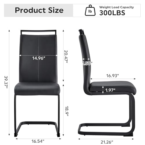 Modern Dining Set of 4, Side Chairs With Black Frame, Faux Leather Padded Seat High Back for Kitchen, Dining Room, Living Room - Black