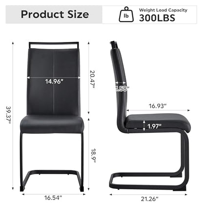 Modern Dining Set of 4, Side Chairs With Black Frame, Faux Leather Padded Seat High Back for Kitchen, Dining Room, Living Room - Black
