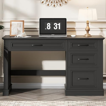 Farmhouse 47" Workstation Computer Desk with Drawers, Pure Black, view 8