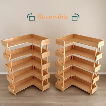 5-Tier Reversible Corner Bookshelf, L-Shaped Shelf, Oak, view 5