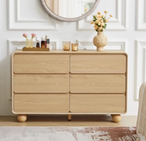Modern 6 Drawer Dresser for Bedroom, 48" Wooden Chest of Drawer, Natural, view 2