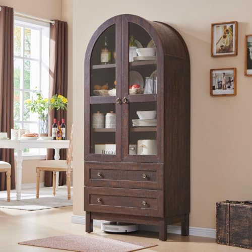 71" Tall Arched Kitchen Pantry, Kitchens Storage Cabinets, Brown, view 4