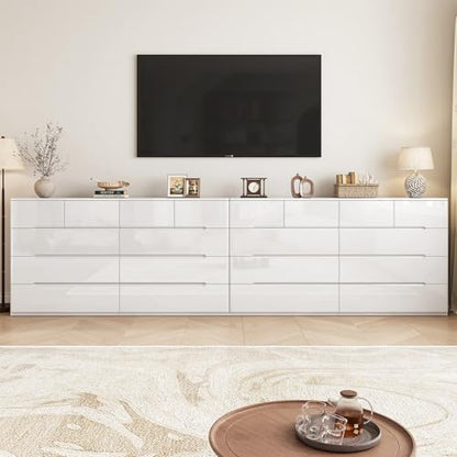 10 Drawer Dresser for Bedroom, 55" Long High Gloss Dresser, White, view 8