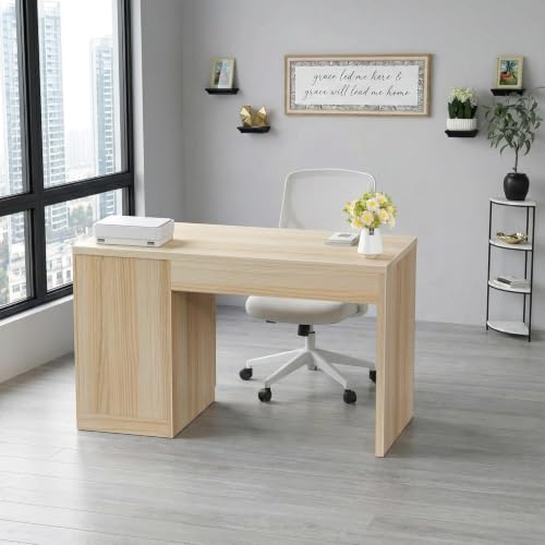 DLisiting Fluted Desk with File Drawers, 47 Inch, Light Natural Oak, view 7