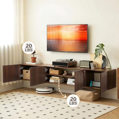 Floating TV Stand, 71 Inch, Wall Mounted, Walnut, view 4
