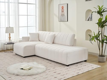 Plush L Shaped Tufted Corner Sofa with Decorative Pillows