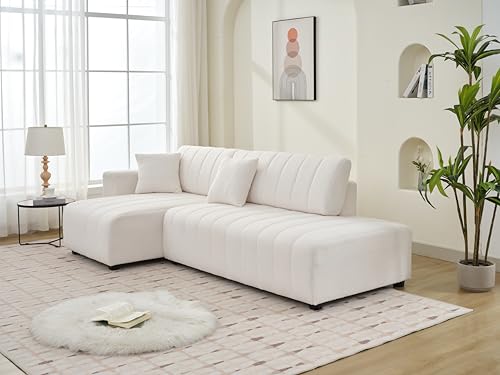 Plush L Shaped Tufted Corner Sofa with Decorative Pillows