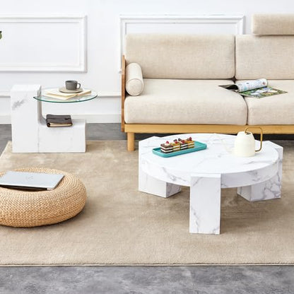 A Modern, Fashionable, and Marble texturedcoffee Table with a Side Table. Match with Multiple Scenes. Suitable for Living Room and Bedroom.