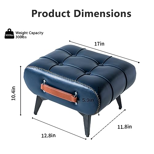 Small Footstool Ottoman - Stylish and Functional Faux Leather Footrest for Extra Seating in Living Room, Entryway, or Office