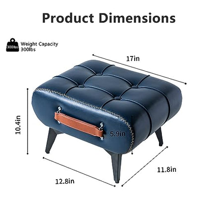Small Footstool Ottoman - Stylish and Functional Faux Leather Footrest for Extra Seating in Living Room, Entryway, or Office