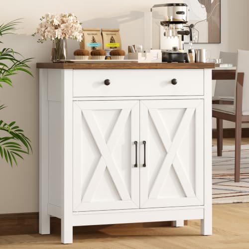 Buffet Cabinet, Small Coffee Bar Cabinet with Drawer, White, view 2