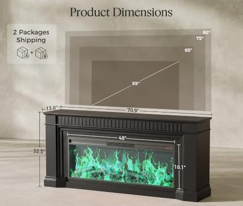 70'' Fireplace TV Stand with 48'' Electric Fireplace, view 4