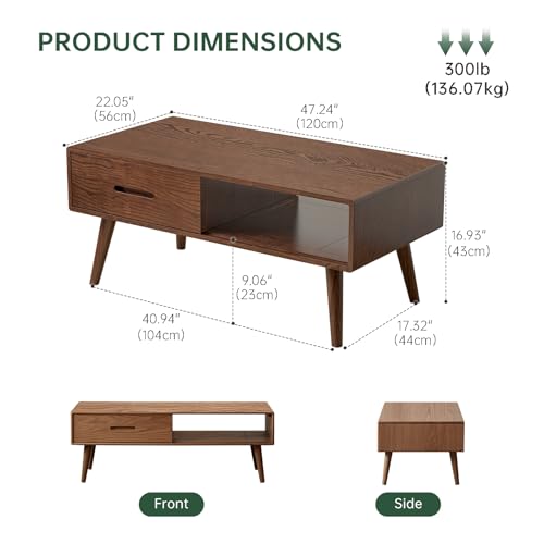 Fully-Assembled 100% Oak Wood Coffee Table with Storage for Living Room, view 3