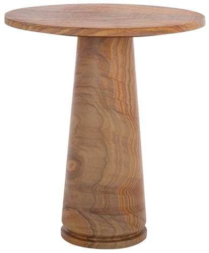 SAFAVIEH Furniture - Valentia Tall Marble Accent Table - Brown - Marble Top - Glam Stone Pedestal Design - Ideal for Living Room, Entryway, Dining Room, 20.5" W x 20.5" D x 23.5" H (SFV9703G)