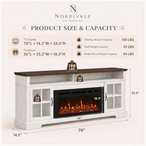 70" Fireplace TV Stand, Modern Entertainment Center for TVs Up to 80”, view 3
