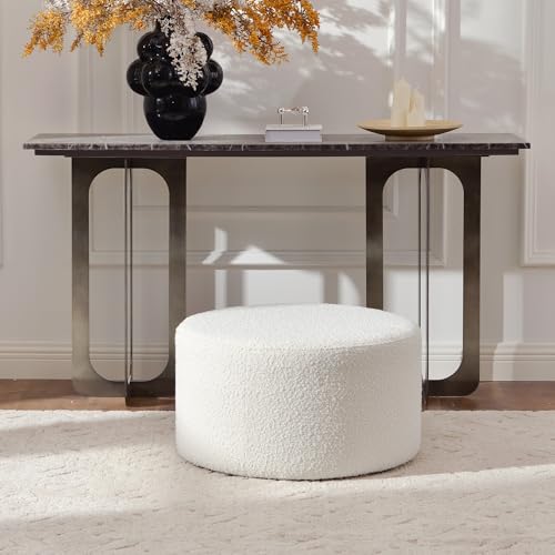Modern Round Boucle Upholstered Ottoman with Soft Padded Seat, Multi-Functional Sofa Footrest, Side Table, Extra Seating for Living Room, Bedroom, Entryway (24" D x 24" W x 13" H)