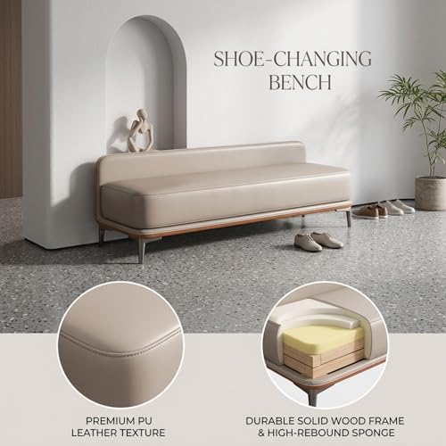 Storage Ottoman Bench for Bedroom, Modern Faux Leather Entryway Bench, Rounded Edges Design, Cozy Foot of Bed Furniture, 35.4x17.7x19.7 Inches
