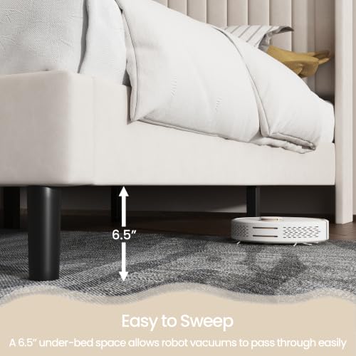 Queen Bed Frame with Vertical Channel Tufted Headboard & Wingback, view 8