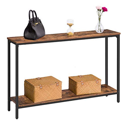 Console Table, 47.2" Narrow Entryway Table, Sofa Table with Shelf, Entrance Table for Living Room, Hallway, Foyer, Corridor, Office, Metal Frame, Rustic Brown and Black BF20XG01G1