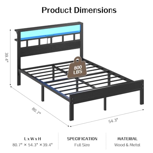 Full Size Wooden Bed Frame with Lights, view 3