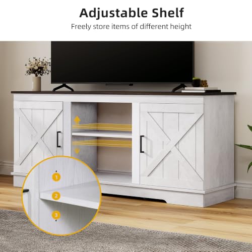 Farmhouse TV Stand for TVs up to 65, Double Barn Doors, Grey White, view 6