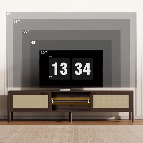 Rattan TV Stand for Living Room Walnut 71", view 4