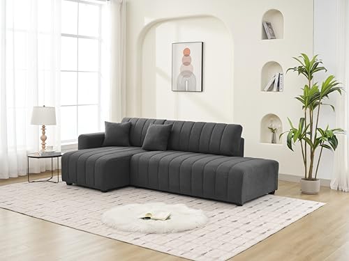 Plush L Shaped Tufted Corner Sofa with Decorative Pillows