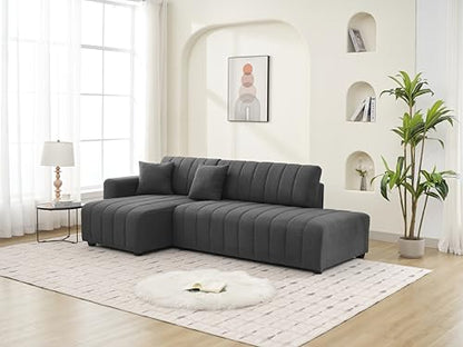 Plush L Shaped Tufted Corner Sofa with Decorative Pillows
