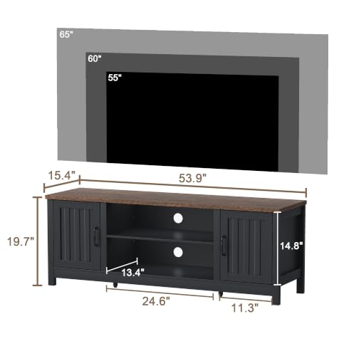 54" Farmhouse TV Stand with Storage Cabinet and Open Shelves, view 3