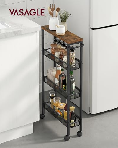 4-Tier Slim Rolling Storage cart with Wheels, 5.1 Inches, Metal, view 3