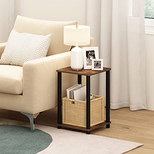 TURN-N-TUBE Side Table, 2-Tier Modern Square End Table with Open Shelf, Toolless Night Stand, Bedside Table, for Living Room, Bedroom, Amber Pine