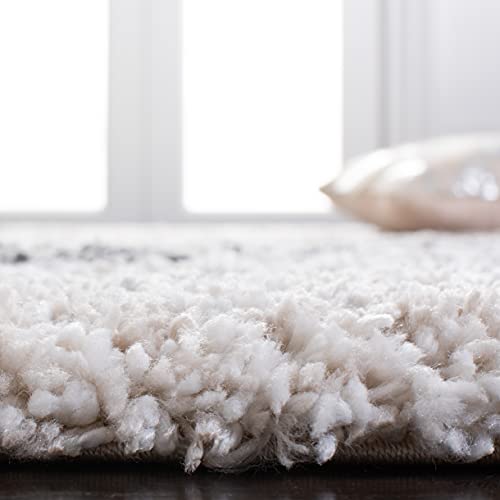 SAFAVIEH Fontana Shag Collection Area Rug - 5'3" Round, Ivory & Grey, Modern Design, Non-Shedding & Easy Care, 2-inch Thick Ideal for High Traffic Areas in Living Room, Bedroom (FNT852A)