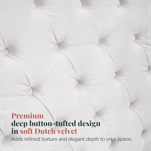 Queen Canopy Bed Frame Velvet Upholstered Headboard, Cream, view 6