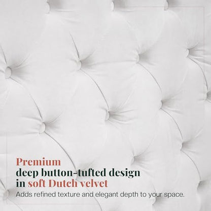 Queen Canopy Bed Frame Velvet Upholstered Headboard, Cream, view 6