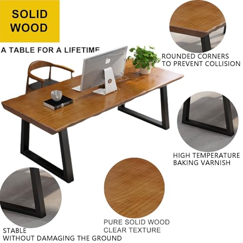 Modern Solid Wood Executive Desk – Spacious and Minimalist Home Office Workstation Perfect for Writing and Professional Use (Light Brown, 47in)