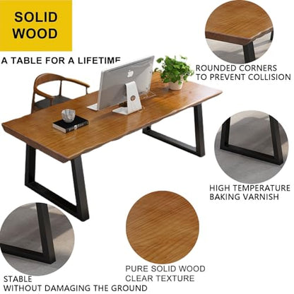 Modern Solid Wood Executive Desk – Spacious and Minimalist Home Office Workstation Perfect for Writing and Professional Use (Light Brown, 47in)