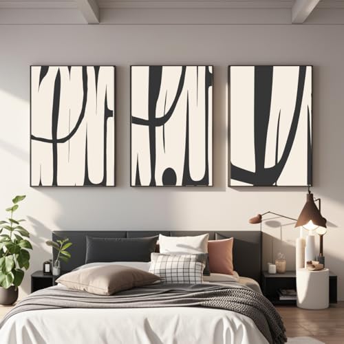 VARUFLY Black and White Abstract Wall Art for Living Room, Framed Canvas Pictures Wall Decor, Set of 3 Piece Modern Minimalist Art Work Painting for Home Office Guest Room 16“X 24”