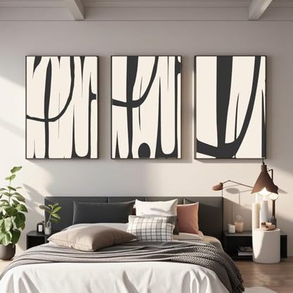 VARUFLY Black and White Abstract Wall Art for Living Room, Framed Canvas Pictures Wall Decor, Set of 3 Piece Modern Minimalist Art Work Painting for Home Office Guest Room 16“X 24”