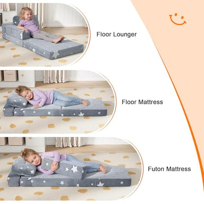 Kids Foldable Foam Play Couch, Glow Tri-Fold Floor Sofa & Futon