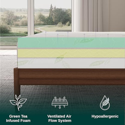 Twin Size, 6 Inch Anula Green Tea Infused Memory Foam Mattress, Bed in a Box, CertiPUR-US Certified