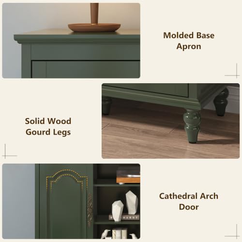 70" TV Stands for Living Room, Farmhouse TV Console, Vintage Green, view 6