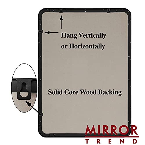 22 x 30-Inch Large Rectangular Wall Silver Mirror with Glass Panel and Black Metal Framed Rounded Corner Flat Set Design for Bathroom Living Room or Entryway Decorative