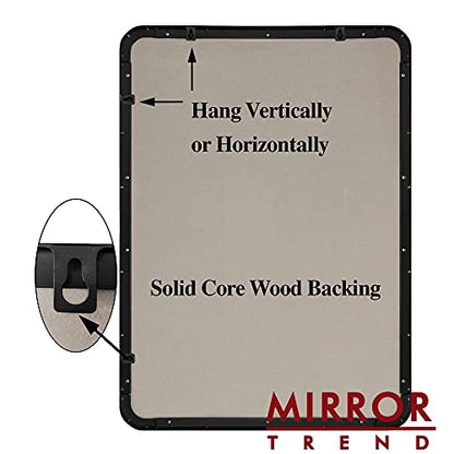 22 x 30-Inch Large Rectangular Wall Silver Mirror with Glass Panel and Black Metal Framed Rounded Corner Flat Set Design for Bathroom Living Room or Entryway Decorative