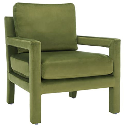 SAFAVIEH Home Collection Kye Mid-Century Modern Olive Green Velvet Accent Chair (Fully Assembled)