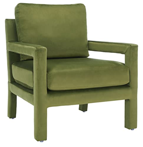 SAFAVIEH Home Collection Kye Mid-Century Modern Olive Green Velvet Accent Chair (Fully Assembled)