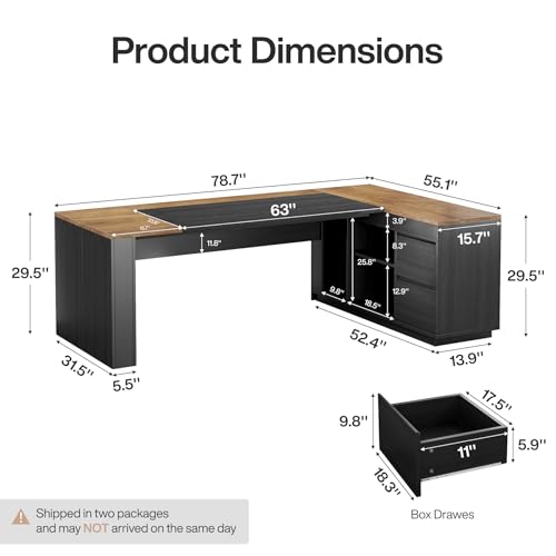 78" L Shaped Executive Desk with Drawers, view 3