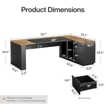 78" L Shaped Executive Desk with Drawers, view 3