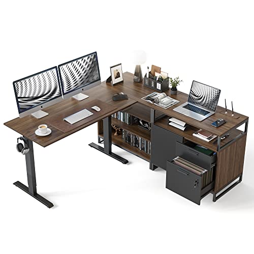 66 Inch L Shaped Standing Desk with Drawers & Shelves, view 2