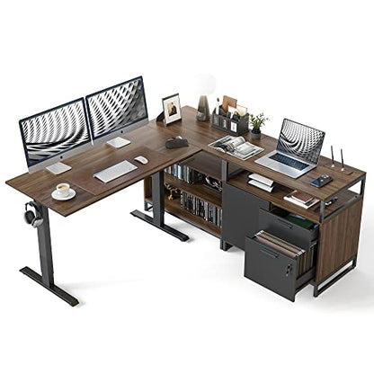66 Inch L Shaped Standing Desk with Drawers & Shelves, view 2